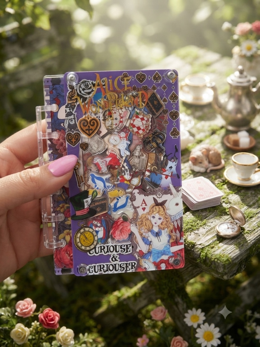 Alice in Wonderland Purple Illustrated Journal small shaker notebook